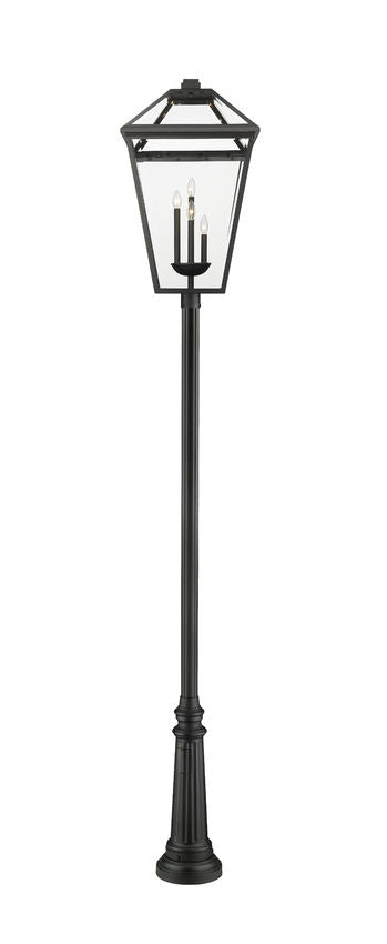 Z-Lite Talbot 20" W x 129" H 4-Light Black Stainless Steel and Iron Clear Beveled Glass Shade Outdoor Post Mounted Fixture