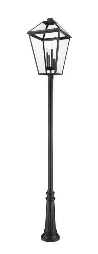 Z-Lite Talbot 20" W x 129" H 4-Light Black Stainless Steel and Iron Clear Beveled Glass Shade Outdoor Post Mounted Fixture