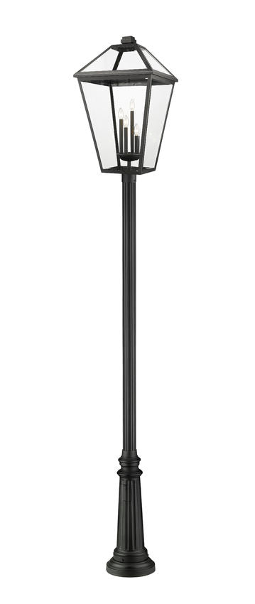 Z-Lite Talbot 20" W x 129" H 4-Light Black Stainless Steel and Iron Clear Beveled Glass Shade Outdoor Post Mounted Fixture