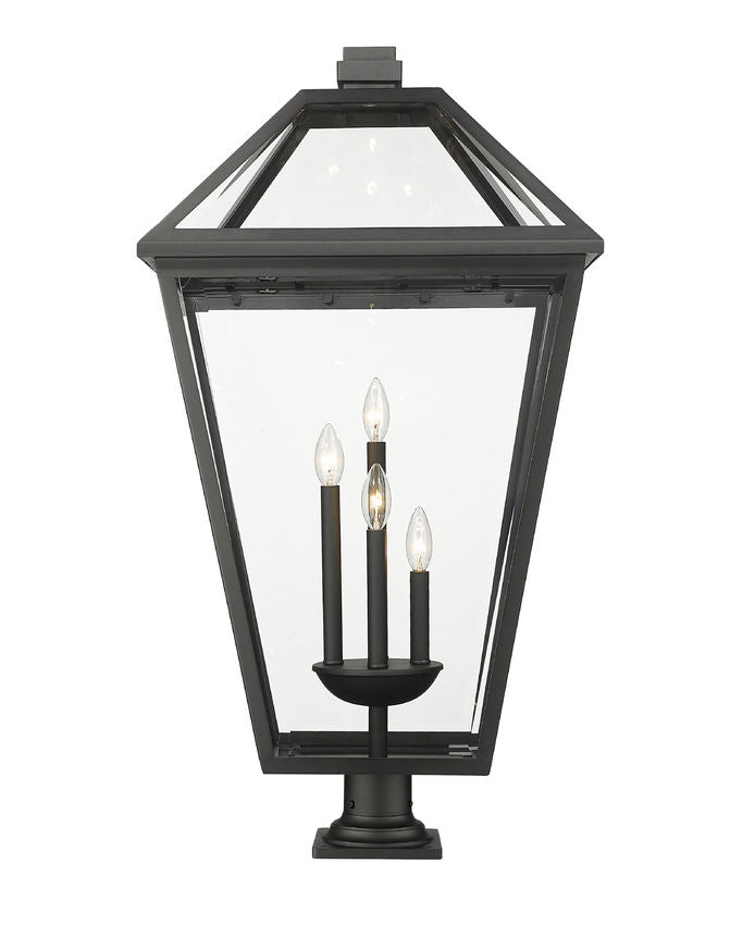 Z-Lite Talbot 20" W x 37" H 4-Light Black Outdoor Pier Mounted Fixture and Square Pier Mount Hardware With Clear Beveled Glass Shade