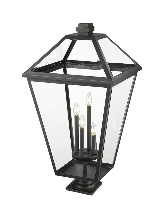 Z-Lite Talbot 20" W x 37" H 4-Light Black Outdoor Pier Mounted Fixture and Square Pier Mount Hardware With Clear Beveled Glass Shade