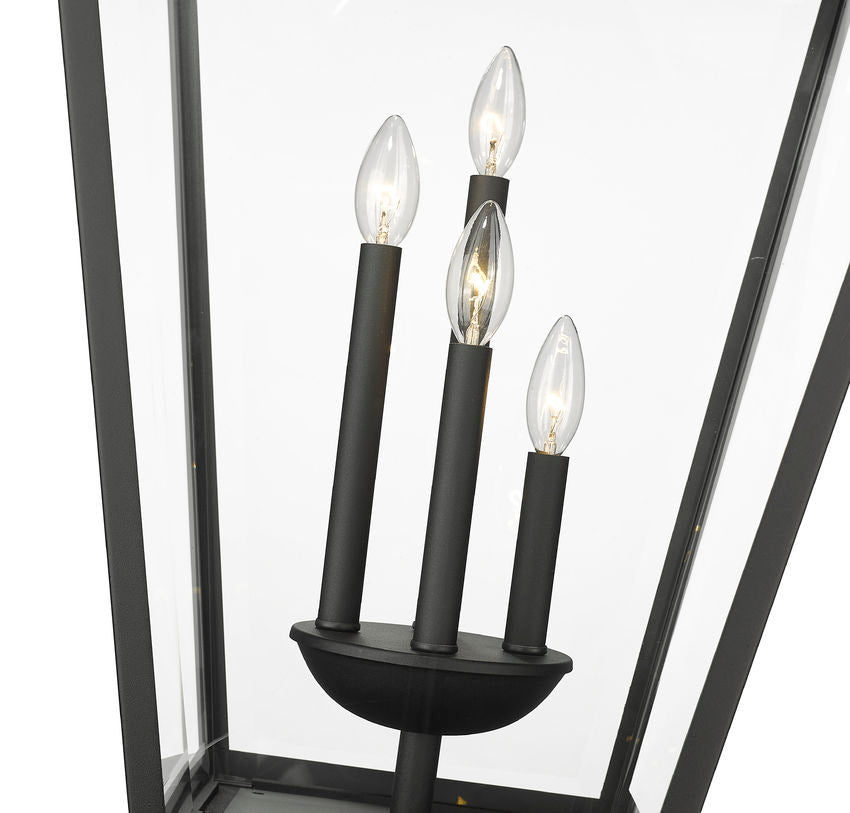 Z-Lite Talbot 20" W x 37" H 4-Light Black Outdoor Pier Mounted Fixture and Square Pier Mount Hardware With Clear Beveled Glass Shade