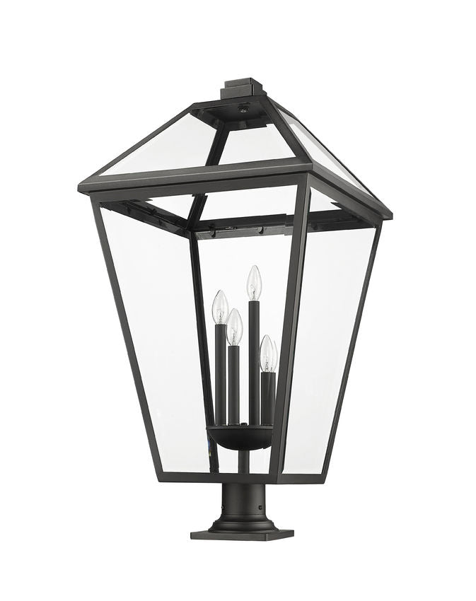 Z-Lite Talbot 20" W x 37" H 4-Light Black Outdoor Pier Mounted Fixture and Square Pier Mount Hardware With Clear Beveled Glass Shade