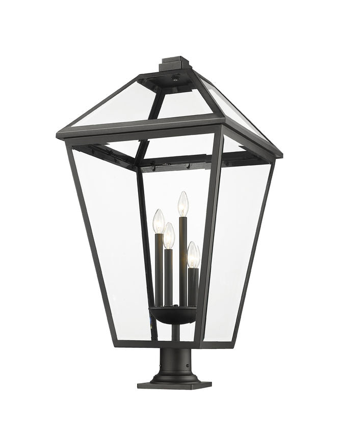 Z-Lite Talbot 20" W x 37" H 4-Light Black Outdoor Pier Mounted Fixture and Square Pier Mount Hardware With Clear Beveled Glass Shade
