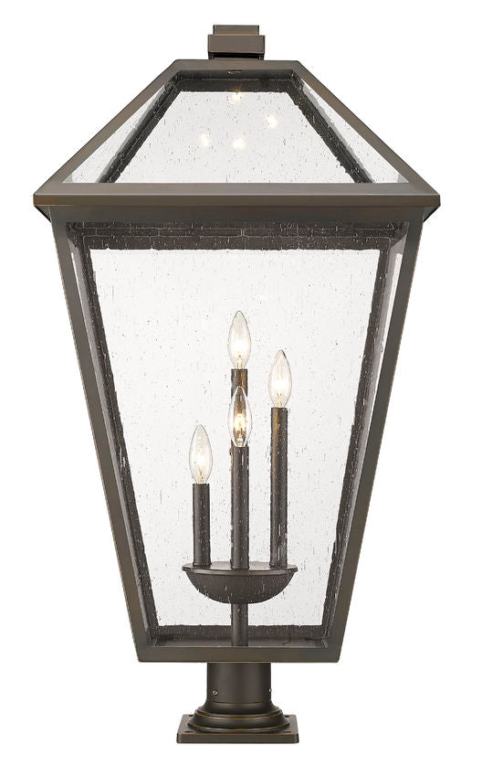 Z-Lite Talbot 20" W x 37" H 4-Light Oil Rubbed Bronze Outdoor Pier Mounted Fixture and Square Pier Mount Hardware With Seedy Glass Shade