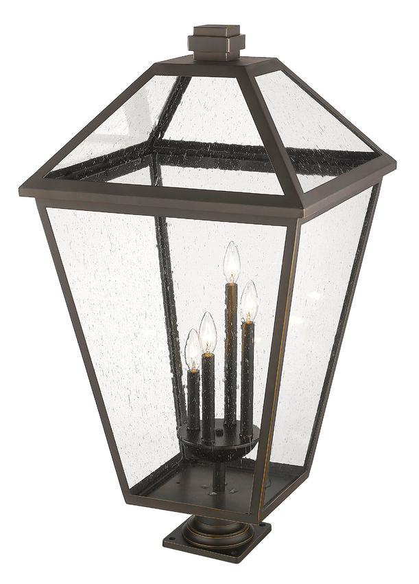 Z-Lite Talbot 20" W x 37" H 4-Light Oil Rubbed Bronze Outdoor Pier Mounted Fixture and Square Pier Mount Hardware With Seedy Glass Shade