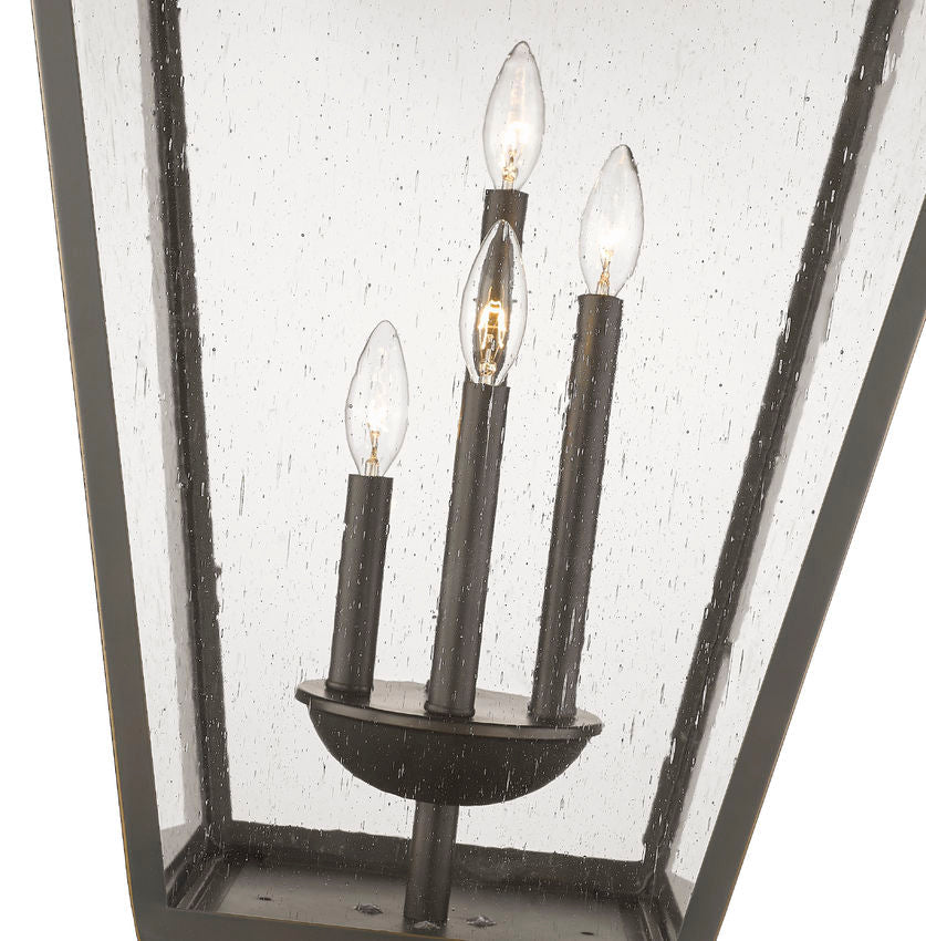 Z-Lite Talbot 20" W x 37" H 4-Light Oil Rubbed Bronze Outdoor Pier Mounted Fixture and Square Pier Mount Hardware With Seedy Glass Shade