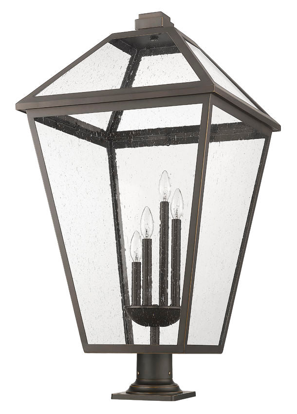 Z-Lite Talbot 20" W x 37" H 4-Light Oil Rubbed Bronze Outdoor Pier Mounted Fixture and Square Pier Mount Hardware With Seedy Glass Shade