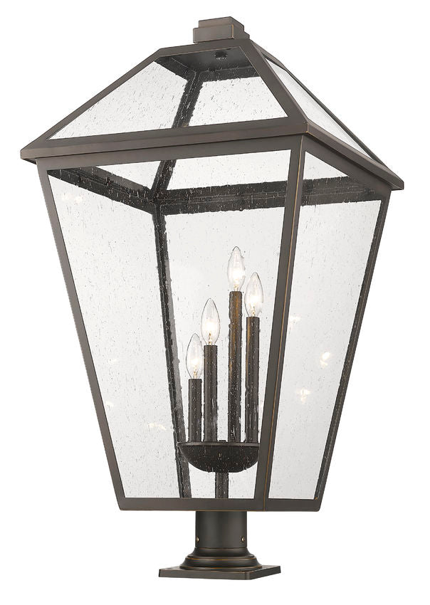 Z-Lite Talbot 20" W x 37" H 4-Light Oil Rubbed Bronze Outdoor Pier Mounted Fixture and Square Pier Mount Hardware With Seedy Glass Shade