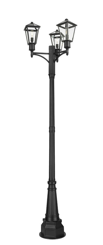 Z-Lite Talbot 28" W x 112" H 3-Light Black Stainless Steel Frame Clear Beveled Glass Shade Outdoor Post Mounted Fixture