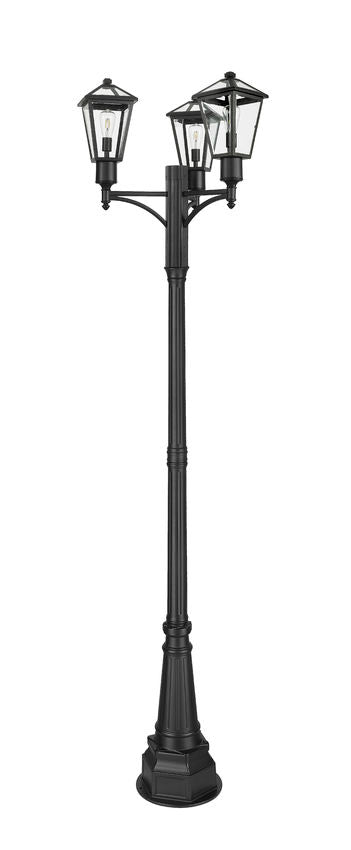 Z-Lite Talbot 28" W x 112" H 3-Light Black Stainless Steel Frame Clear Beveled Glass Shade Outdoor Post Mounted Fixture