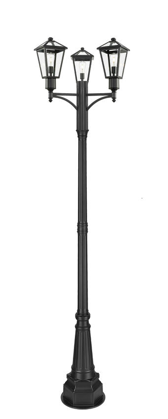 Z-Lite Talbot 28" W x 112" H 3-Light Black Stainless Steel Frame Clear Beveled Glass Shade Outdoor Post Mounted Fixture
