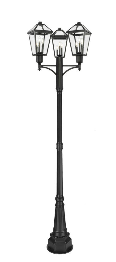 Z-Lite Talbot 30" W x 115" H 9-Light Black Stainless Steel Frame Clear Beveled Glass Shade Outdoor Post Mounted Fixture