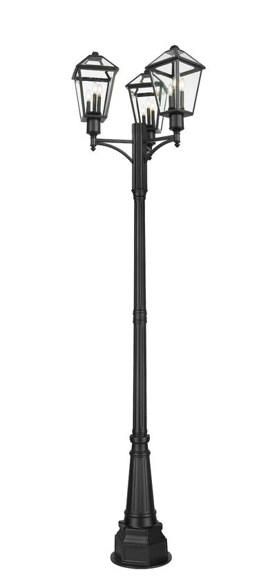 Z-Lite Talbot 30" W x 115" H 9-Light Black Stainless Steel Frame Clear Beveled Glass Shade Outdoor Post Mounted Fixture