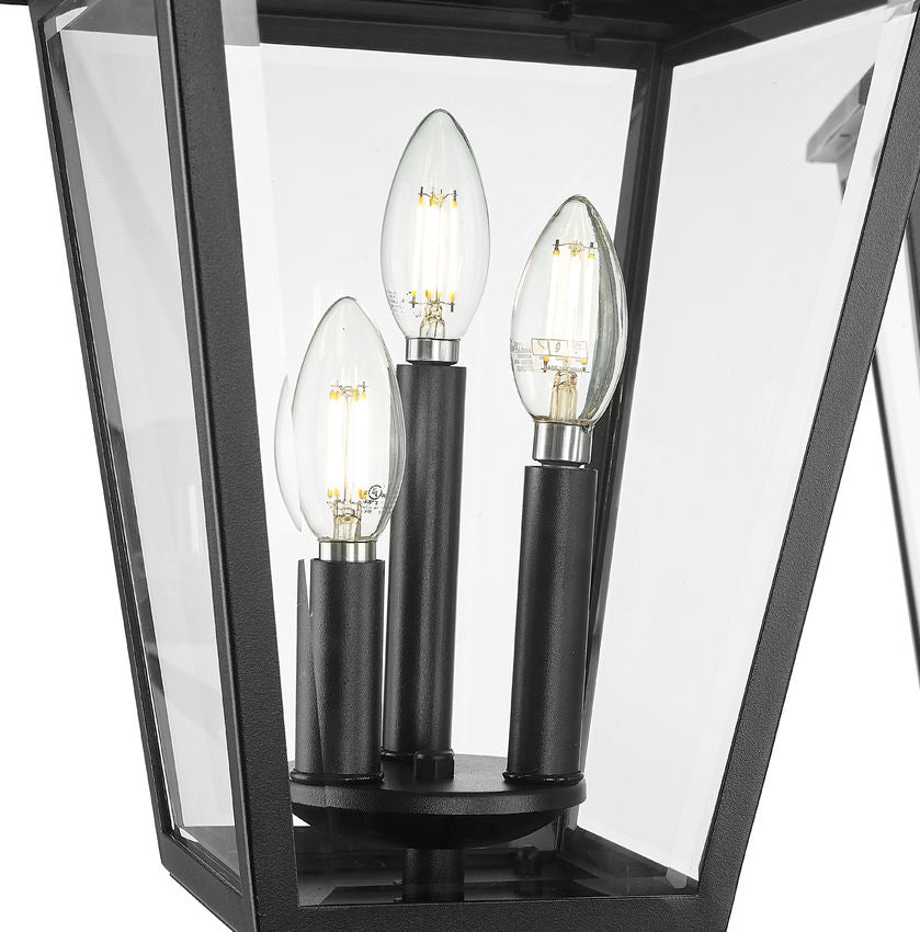 Z-Lite Talbot 30" W x 115" H 9-Light Black Stainless Steel Frame Clear Beveled Glass Shade Outdoor Post Mounted Fixture