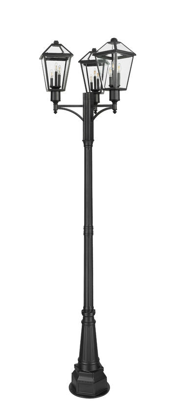 Z-Lite Talbot 30" W x 115" H 9-Light Black Stainless Steel Frame Clear Beveled Glass Shade Outdoor Post Mounted Fixture