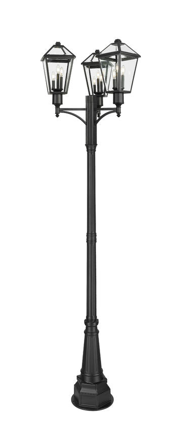 Z-Lite Talbot 30" W x 115" H 9-Light Black Stainless Steel Frame Clear Beveled Glass Shade Outdoor Post Mounted Fixture