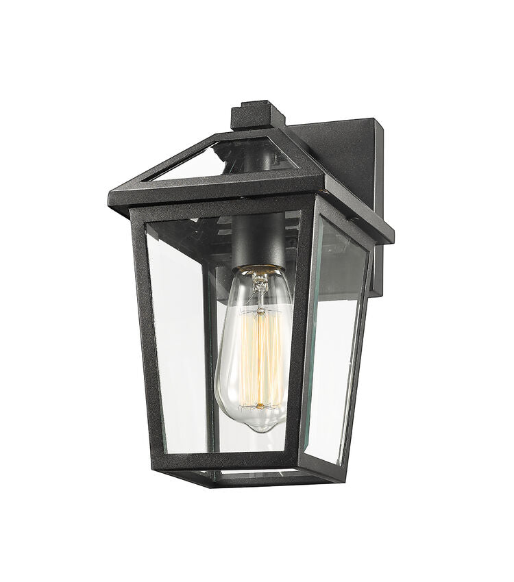 Z-Lite Talbot 7" 1-Light Black Stainless Steel Outdoor Wall Sconce With Clear Beveled Glass Shade