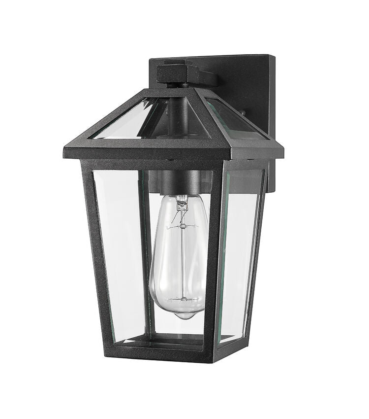 Z-Lite Talbot 7" 1-Light Black Stainless Steel Outdoor Wall Sconce With Clear Beveled Glass Shade