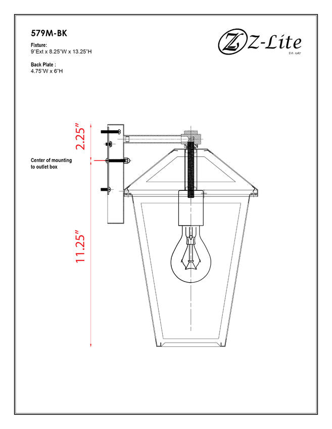 Z-Lite Talbot 8" 1-Light Black Stainless Steel Outdoor Wall Sconce With Clear Beveled Glass Shade
