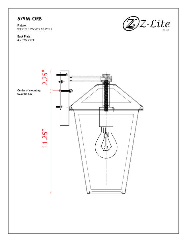 Z-Lite Talbot 8" 1-Light Oil Rubbed Bronze Stainless Steel Outdoor Wall Sconce With Seedy Glass Shade