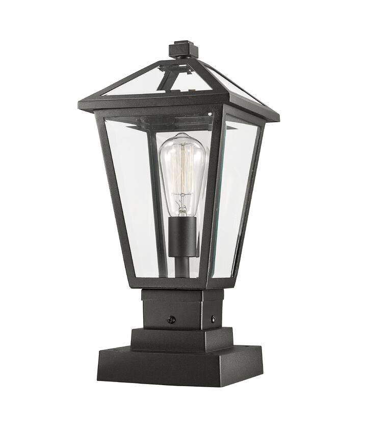 Z-Lite Talbot 8" W x 18" H 1-Light Black Outdoor Pier Mounted Fixture and Square Pier Mount Hardware With Clear Beveled Glass Shade