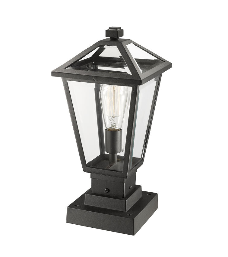 Z-Lite Talbot 8" W x 18" H 1-Light Black Outdoor Pier Mounted Fixture and Square Pier Mount Hardware With Clear Beveled Glass Shade