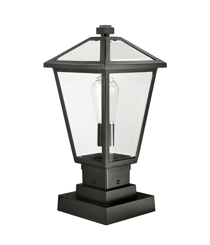 Z-Lite Talbot 8" W x 18" H 1-Light Black Outdoor Pier Mounted Fixture and Square Pier Mount Hardware With Clear Beveled Glass Shade