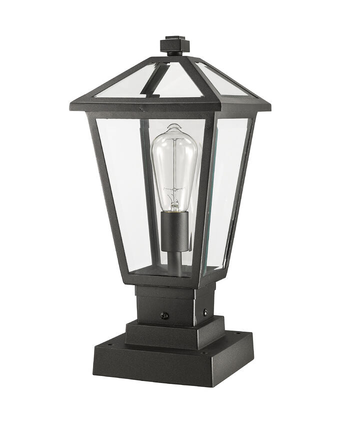 Z-Lite Talbot 8" W x 18" H 1-Light Black Outdoor Pier Mounted Fixture and Square Pier Mount Hardware With Clear Beveled Glass Shade
