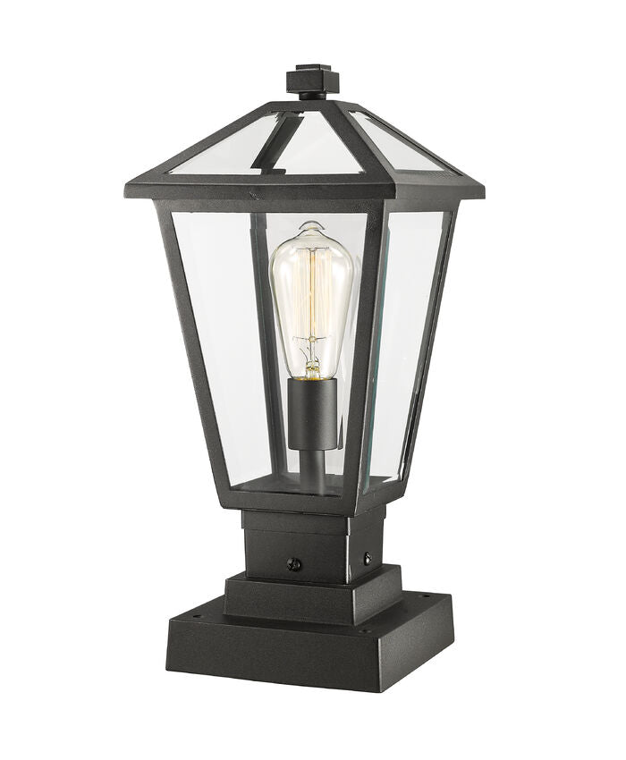 Z-Lite Talbot 8" W x 18" H 1-Light Black Outdoor Pier Mounted Fixture and Square Pier Mount Hardware With Clear Beveled Glass Shade