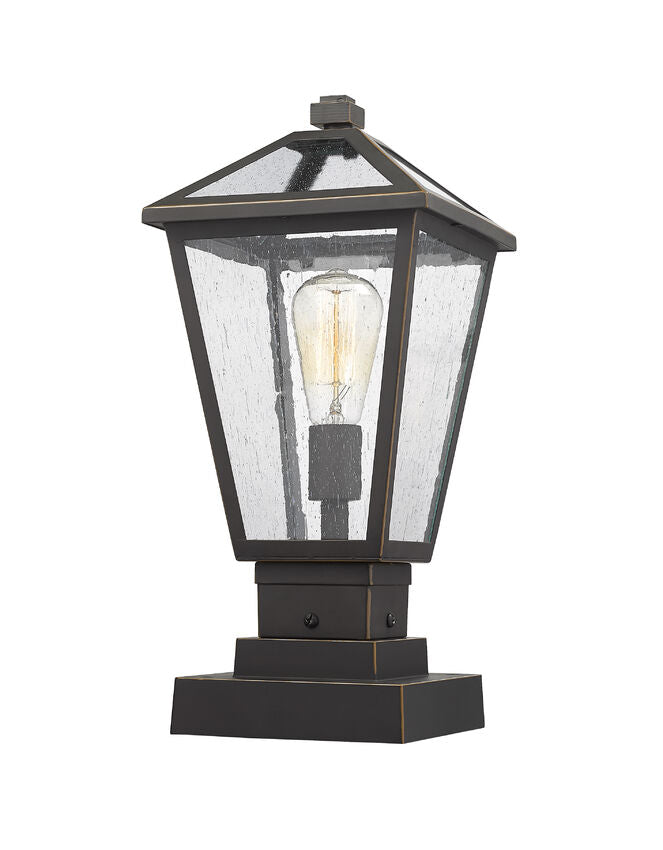 Z-Lite Talbot 8" W x 18" H 1-Light Oil Rubbed Bronze Outdoor Pier Mounted Fixture and Square Pier Mount Hardware With Seedy Glass Shade