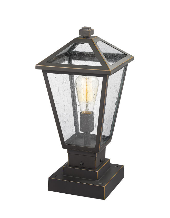 Z-Lite Talbot 8" W x 18" H 1-Light Oil Rubbed Bronze Outdoor Pier Mounted Fixture and Square Pier Mount Hardware With Seedy Glass Shade