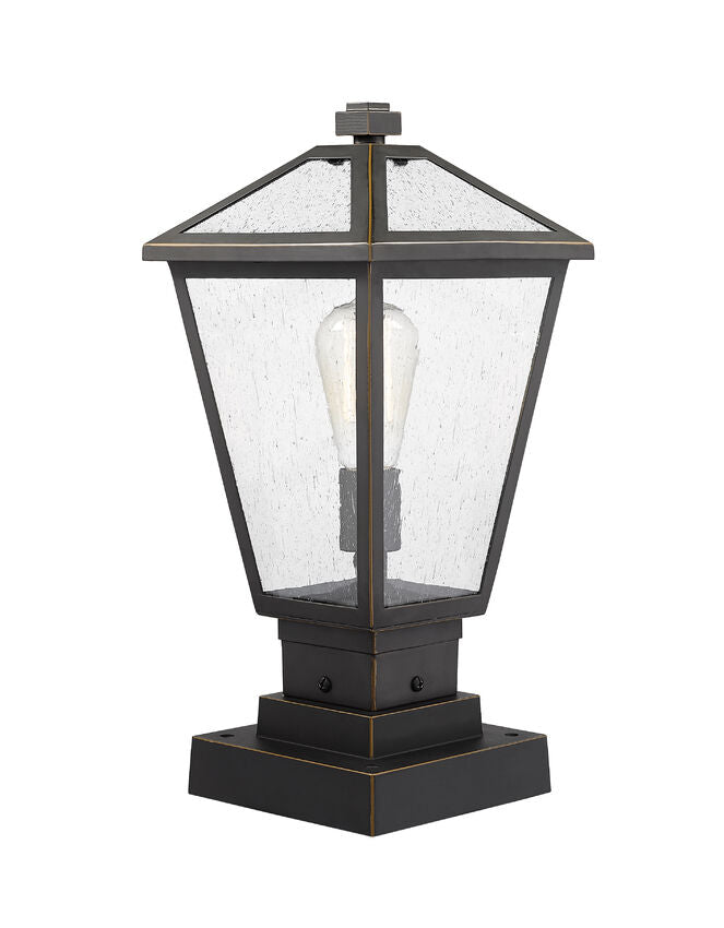 Z-Lite Talbot 8" W x 18" H 1-Light Oil Rubbed Bronze Outdoor Pier Mounted Fixture and Square Pier Mount Hardware With Seedy Glass Shade