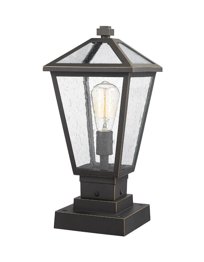 Z-Lite Talbot 8" W x 18" H 1-Light Oil Rubbed Bronze Outdoor Pier Mounted Fixture and Square Pier Mount Hardware With Seedy Glass Shade