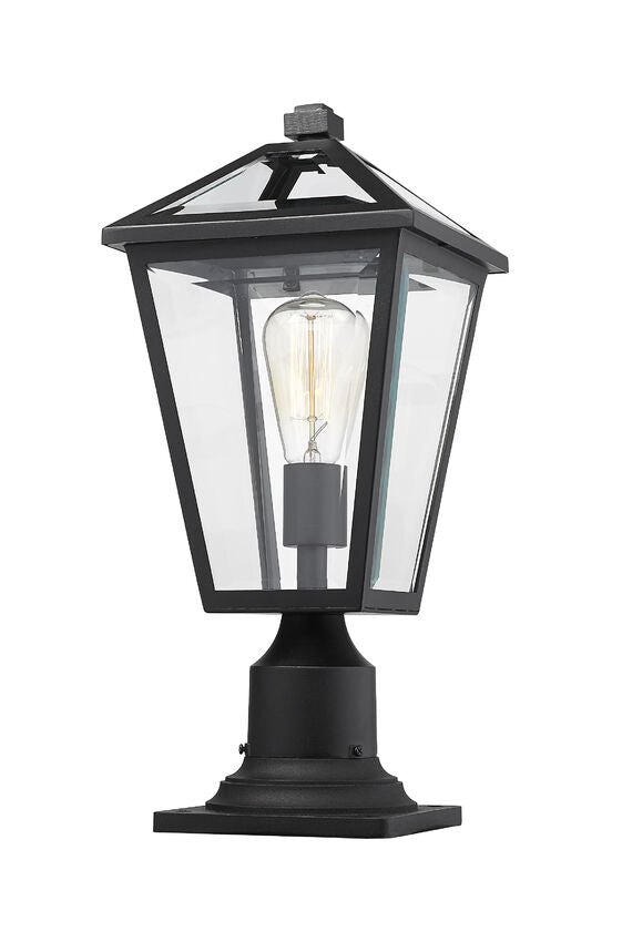 Z-Lite Talbot 8" W x 19" H 1-Light Black Outdoor Pier Mounted Fixture and Square Pier Mount Hardware With Clear Beveled Glass Shade