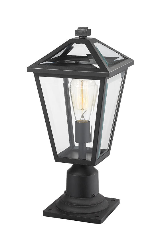 Z-Lite Talbot 8" W x 19" H 1-Light Black Outdoor Pier Mounted Fixture and Square Pier Mount Hardware With Clear Beveled Glass Shade