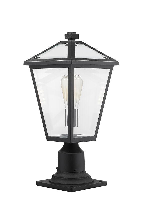 Z-Lite Talbot 8" W x 19" H 1-Light Black Outdoor Pier Mounted Fixture and Square Pier Mount Hardware With Clear Beveled Glass Shade