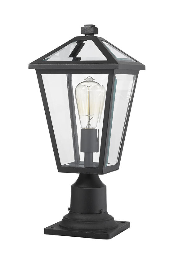 Z-Lite Talbot 8" W x 19" H 1-Light Black Outdoor Pier Mounted Fixture and Square Pier Mount Hardware With Clear Beveled Glass Shade
