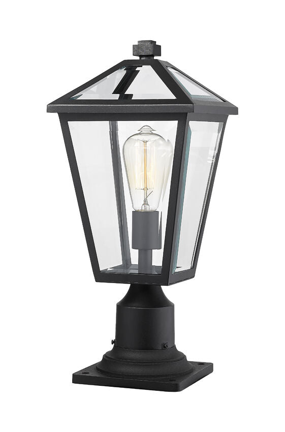 Z-Lite Talbot 8" W x 19" H 1-Light Black Outdoor Pier Mounted Fixture and Square Pier Mount Hardware With Clear Beveled Glass Shade