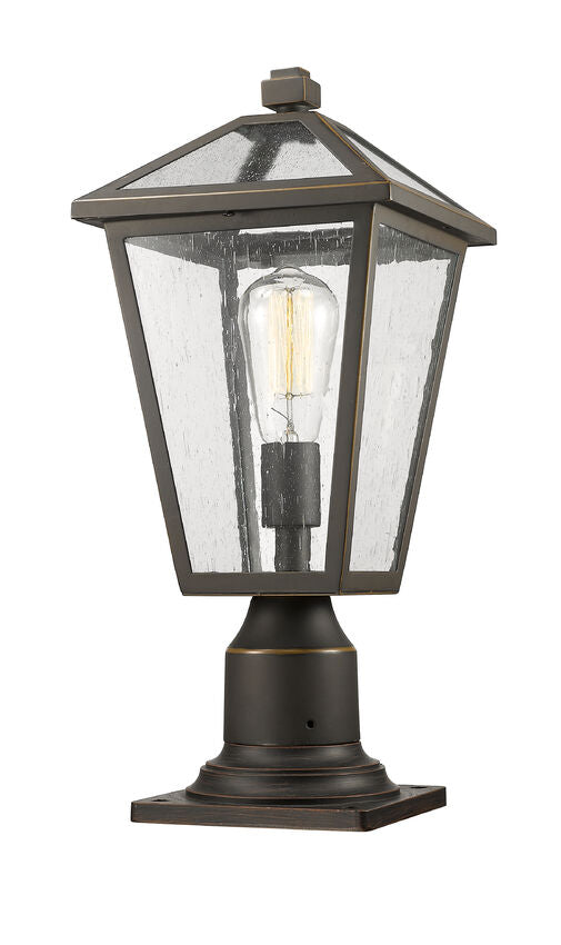 Z-Lite Talbot 8" W x 19" H 1-Light Oil Rubbed Bronze Outdoor Pier Mounted Fixture and Square Pier Mount Hardware With Seedy Glass Shade