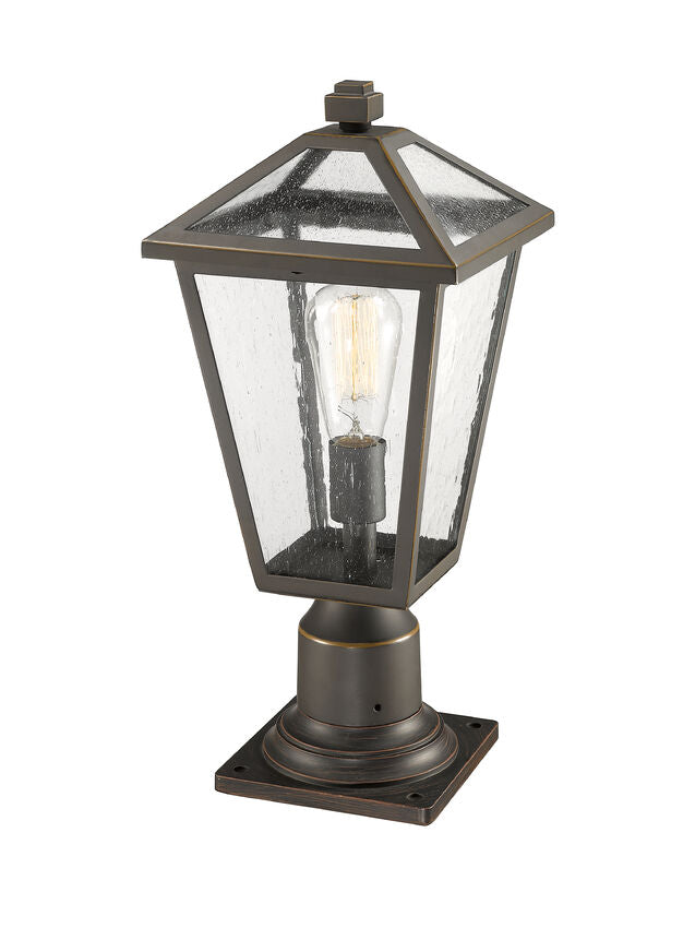 Z-Lite Talbot 8" W x 19" H 1-Light Oil Rubbed Bronze Outdoor Pier Mounted Fixture and Square Pier Mount Hardware With Seedy Glass Shade