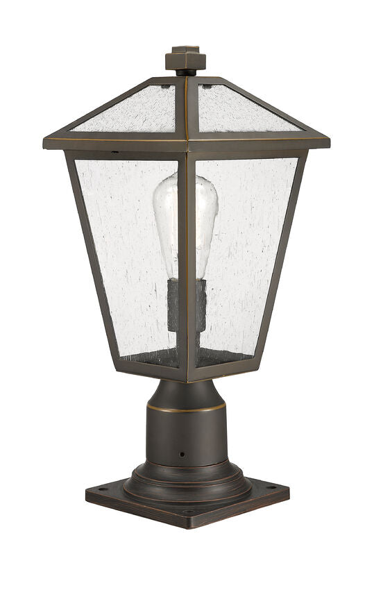 Z-Lite Talbot 8" W x 19" H 1-Light Oil Rubbed Bronze Outdoor Pier Mounted Fixture and Square Pier Mount Hardware With Seedy Glass Shade