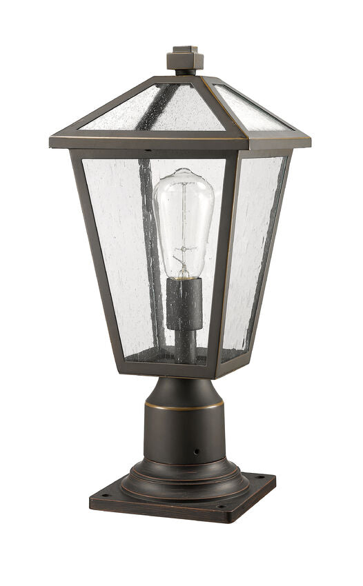 Z-Lite Talbot 8" W x 19" H 1-Light Oil Rubbed Bronze Outdoor Pier Mounted Fixture and Square Pier Mount Hardware With Seedy Glass Shade