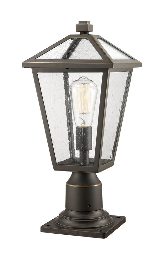 Z-Lite Talbot 8" W x 19" H 1-Light Oil Rubbed Bronze Outdoor Pier Mounted Fixture and Square Pier Mount Hardware With Seedy Glass Shade