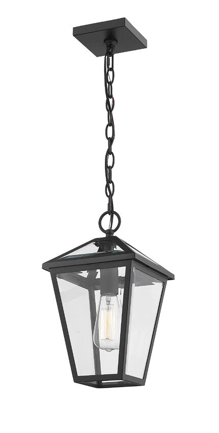 Z-Lite Talbot 9" 1-Light Black Outdoor Chain Mount Ceiling Fixture With Clear Beveled Glass Shade
