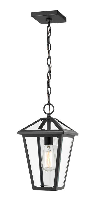 Z-Lite Talbot 9" 1-Light Black Outdoor Chain Mount Ceiling Fixture With Clear Beveled Glass Shade
