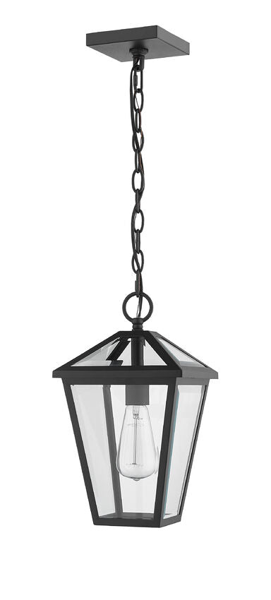 Z-Lite Talbot 9" 1-Light Black Outdoor Chain Mount Ceiling Fixture With Clear Beveled Glass Shade