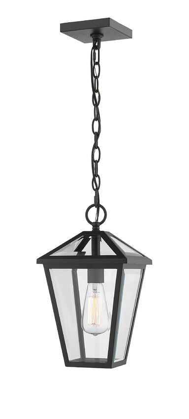 Z-Lite Talbot 9" 1-Light Black Outdoor Chain Mount Ceiling Fixture With Clear Beveled Glass Shade