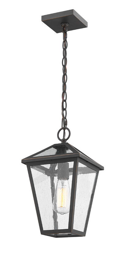 Z-Lite Talbot 9" 1-Light Oil Rubbed Bronze Outdoor Chain Mount Ceiling Fixture With Seedy Glass Shade
