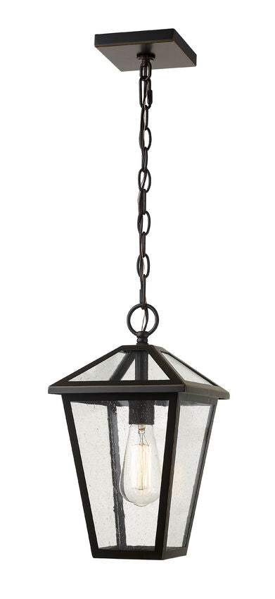 Z-Lite Talbot 9" 1-Light Oil Rubbed Bronze Outdoor Chain Mount Ceiling Fixture With Seedy Glass Shade